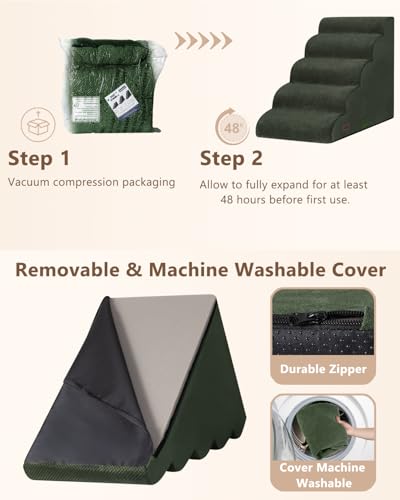 Image of Aodisman Dog Stairs for High Beds,5 Step Pet Ramp for Dogs and Cats,22.4 inch H | High-density foam dog steps for beds and window sills, with a non-slip bottom for puppy and older cat,comfortable,Green