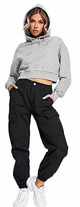 Image of Solid Crop Hoodie for Women Hooded Sweatshirt