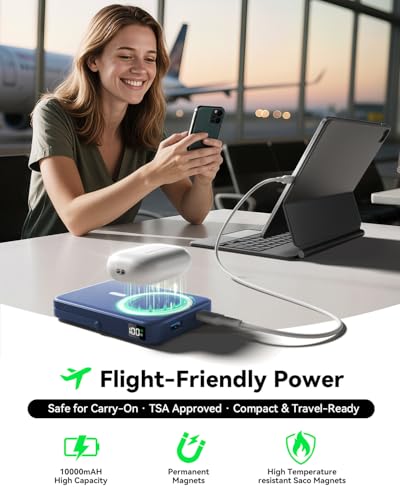 Image of Portable Charger for Magsafe Battery Pack,10000mAh Power Bank with Foldable Stand,Travel Essential PD 22.5W Fast Charge,Magnetic Charge Wireless Charger for iPhone 17 /16 /15 /14 /13 (Navy)