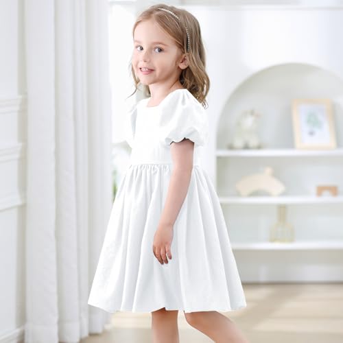 KARETT Toddler Girl Dress Vintage Dress Little Girls Cotton Puff Short Sleeve Kids Swing Casual Elegant Formal Dress4