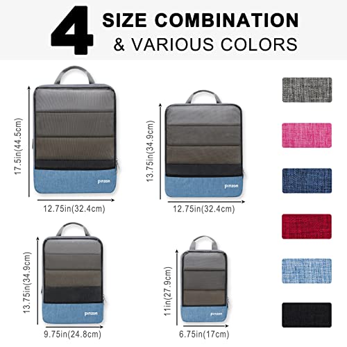 Amazon Brand - Pinzon Premium Packing Cubes, 4 Set Compression Packing Cubes Travel Expandable Packing Luggage Organizers Blue - Thumbnail 4