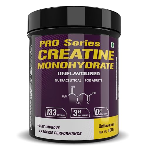 HealthyHey Sports Creatine Monohydrate, (133 Servings, Unflavoured, 400g Powder) for Muscle Building & Performance