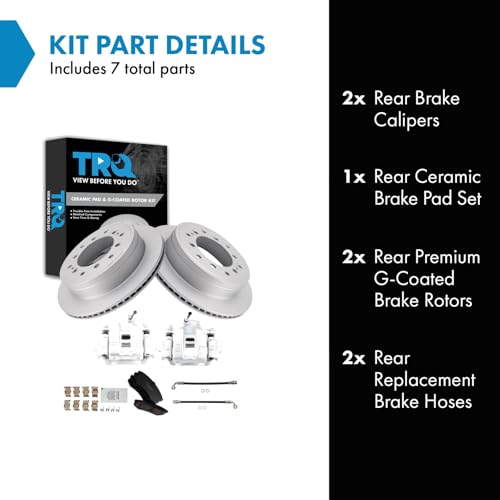 Image of TRQ Rear Brake Pad and Rotor Set Ceramic G Coated Rotors Calipers Compatible with 2010-2014 Toyota FJ Cruiser