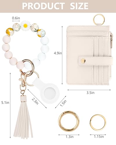 Image of Wristlet Wallet for Women, Keychain Wallet with AirTag Holder | 9 card slots,ID window & zipper pocket,RFID,beaded wrist strap and compact design for travel,shopping and daily carry.