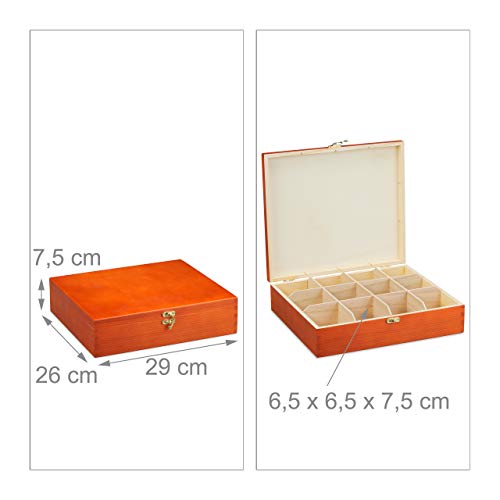 Relaxdays Theebox, 12 vakken, hout, organizer theezakjes, theekist aromabescherming, theedoos h x b x d 7,5 x 29 x 26 cm… - Image 5