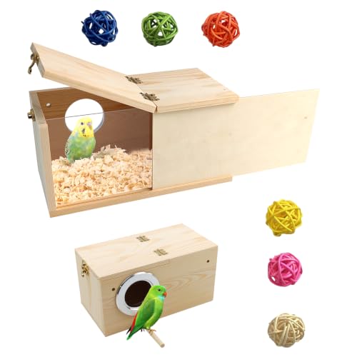 Image of Parakeet Cage Nest Box Visible and Detachable Bird Nest Breeding Box with Perch Natural Wood Bird Nesting for Cockatiel Lovebirds Budgie Finch Parrotlets Canary(XS 7.8 * 4.7 * 4.7inch)