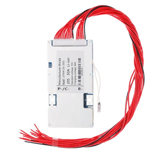 Bisida 20S BMS 72V Lithium Ion Protection Board with Balance Wire and NTC, Common Port, Multiple Protection, Battery Management System for Solar Energy Storage Lithium-ion Battery Pack (20S 72V 50A)