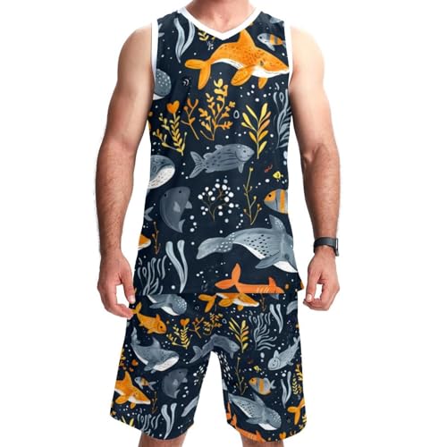 Combinaison de basket-ball pour homme avec motif poisson de mer profonde