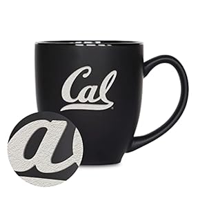 Rico Industries NCAA Cal Berkeley Golden Bears Main 15oz Laser Engraved Matte Black Ceramic Bistro Mug – For Hot or Cold Drinks
