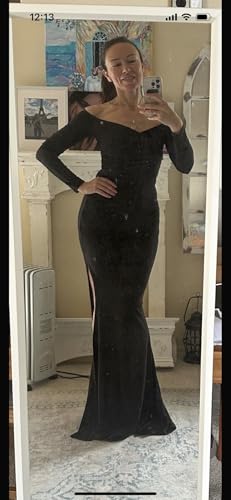Image of Womens Off Shoulder Sexy V Neck High Split Long Maxi Dress, Formal Cocktail Party Evening Gown Mermaid Dress