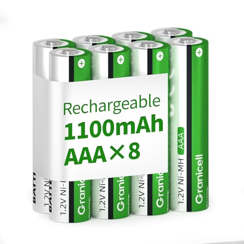 Granicell AAA Rechargeable Batteries 1100 mAh High Capacity 1300 Cycle 1.2V NiMH Low Self Discharge Triple AAA Battery 8 Pack