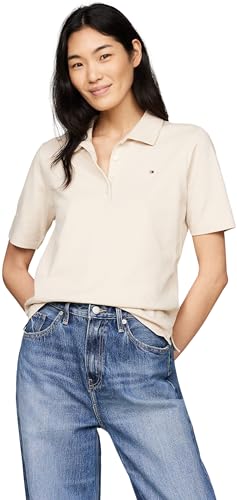 Tommy Hilfiger Polo de Manga Corta para Mujer Regular Fit, Beige (Classic Beige), L
