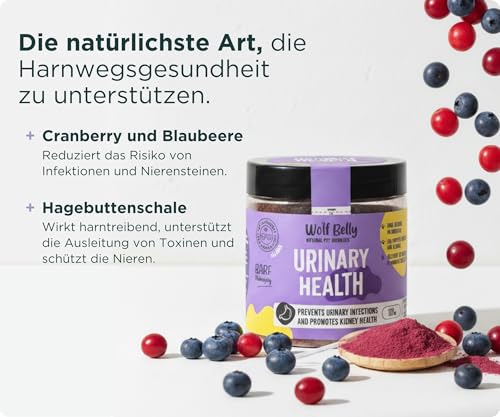 Wolf Belly - Bei Blasenentzündung für Hunde und Katzen 100% Natürlich (180 g) mit Cranberry und Vitamin C | Struvitsteine Auflösen und Unterstützt Nierengesundheit | Pulverform - Made in Europe