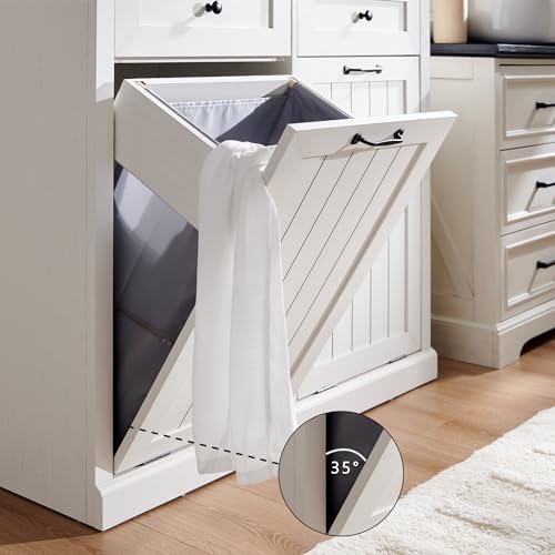 Image of IFGET Double Tilt Out Trash Cabinet, Wood Trash Can Cabinet, Antique White