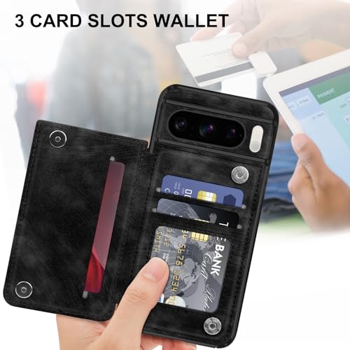 Bizzib for Google Pixel 8 Pro Case Leather Wallet with Card Holder, Flip Cover Kickstand Magnetic Closure Shockproof Heavy Duty Protective Case for Google Pixel 8 Pro 6.7in-Black