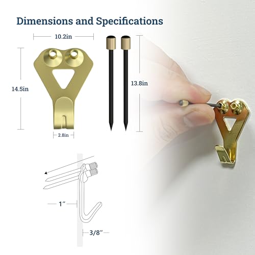 Image of 50 lb Picture Hangers, High-Caliber, Reusable, 20 Set Multipurpose Picture Hanging Kit with Nails, Ideal for Wall Art, Frames, Clocks, and Office Decor on Drywall or Wood inch