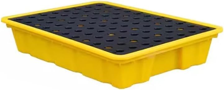 Paleta de control de derrames para organizar bidones en el garaje