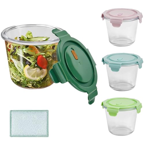 YBCCBY 4 PCS Recipientes de Cristal Redondos para Alimentos con Tapa Hermética - Vidrio de Almacenamiento para Sopa