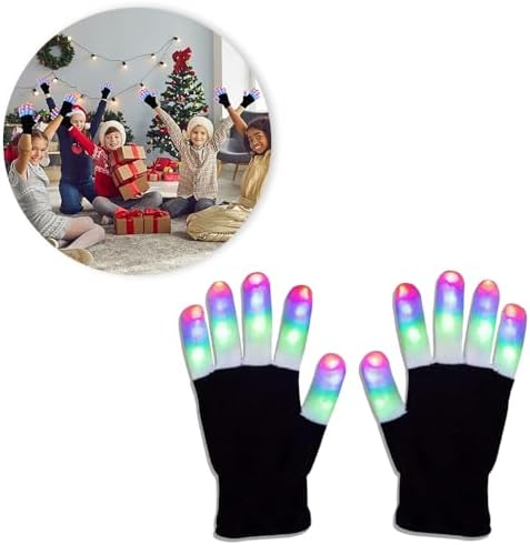 AMERTEER LED Gloves, Light Up Finger Gloves for Kids,(Small Size) 3 Colors & 6 Flashing Modes, Toys for Christmas, Halloween, Birthday Parties & Festivals, Accessories & Gifts
