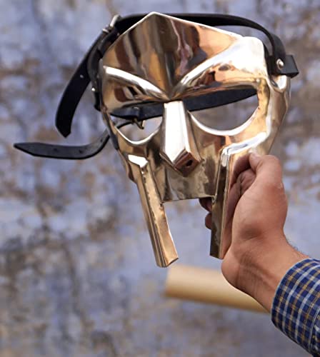 Image of AnNafi MF Doom Mask Roman Gladiator Helmet Face Mask, Medieval Armor Steel Costume 18g, Re-Enactment Steel Viking MASK Silver
