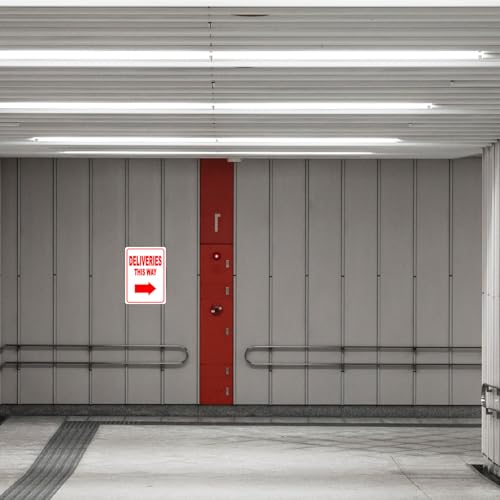Image of CVANU Deliveries This Way Warning Safety Self-Adhesive Waterproof PVC Vinyl Sign Sticker Size (11.7inchX8.3inch) Pack of 5