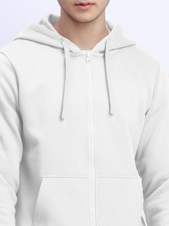 Image of LAZYCHUNKS Men's Cotton Blend Zipper Hooded Sweatshirt | Full Sleeve Hooded Neck Jacket | Regular Fit with Kangaroo Pocket | Stylish Winter Wear for Men