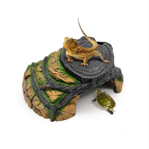 GOZILLA Small Reptile Cave for Terrarium,Reptile Humid Hide Basking Platform,Resin Root Decor for Small Frog,Bearded Dragon and Leopard Gecko.(Black-S)