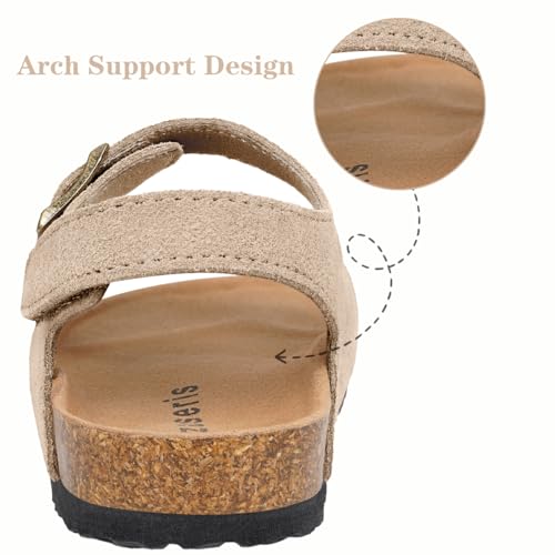 Image of ZUSERIS Kids Toddler Sandals Boys Girls Cork Footbed Sandal Comfort Double Buckle Slip On Slippers with Adjustable Back Strap