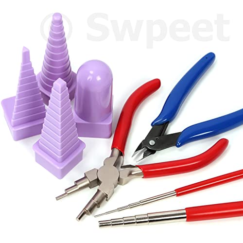 Swpeet 8Pcs Wire Looping Tool Set, Including 2Pcs Wire Looping Mandrel, 1Pcs 6-In-1 Bail Making Pliers And A Needle Nose Pliers, 4 Shapes Quilling Border For Jewelry Wire Wrapping #TOP6