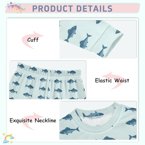 Pajama Sets Long Sleeve Blue Fish Pattern Print Soft Comfy Sleepwear 2 Piece PJS 3-8T4