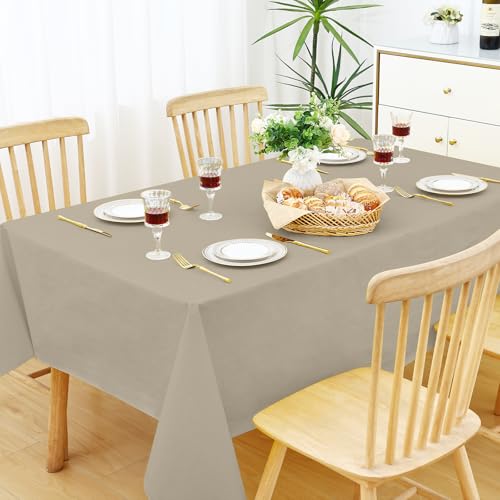 Image of Smiry Rectangle Table Cloth 52x70 Inch, Waterproof Wipeable Vinyl Tablecloths Protector, Oil Spill Proof Plastic Table Cover for Dining, Picnic, Camping, Outdoor, Taupe