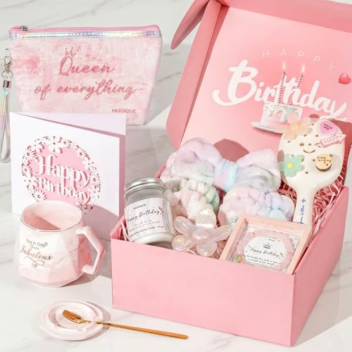 Birthday Gifts for Women Unique, Happy Birthday Gift Box for Teenage Girl, Daughter, Best Friend, Sister, Relaxing Self Care Birthday Gift Basket for Her 16th 18th 20th 21st 25th, Pink