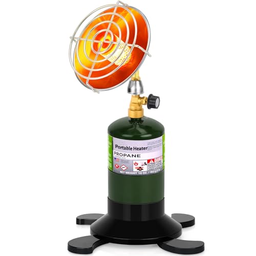 Portable Propane Heater for Camping Outdoor, Space Patio Heater with Control Valve Cordless, Windproof USB Lighter, 1lb Small Propane Foldable Gas Tank Holder