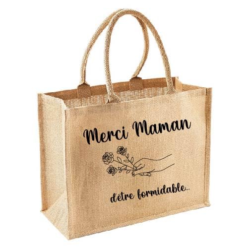 Sac cabas en jute personnalisé avec grand volume 42x33 cm et anses renforcées
