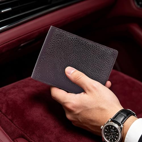 Image of 100% Full Grain Nautral Genuine Pure Original Buff Leather Purse Wallet for Man Mens with Coin Pockets Bifold. 6 Card Slots, 2 Currency Slots, 1 ID Window & 2 Hidden Pockets (Brown)
