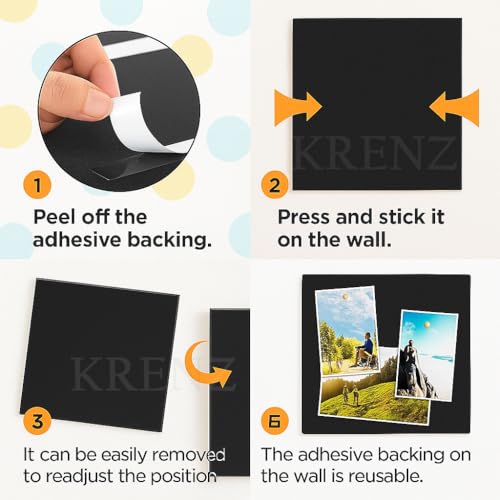 Image of KRENZ Self Adhesive (30 X 30 CM) Bulletin Notice Board with 10 Drawing Pins Multi Purpose Notice Board for Home Office School Message Board for Notes Photos Jewelry Wall Board (Pack of 2, Black)