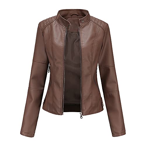 JMKEY Veste de moto en cuir synthétique pour femme avec fermeture éclair, style 5, L