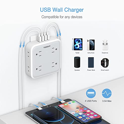Multi Plug Outlet Splitter with USB, TESSAN Multiple Outlet Extender