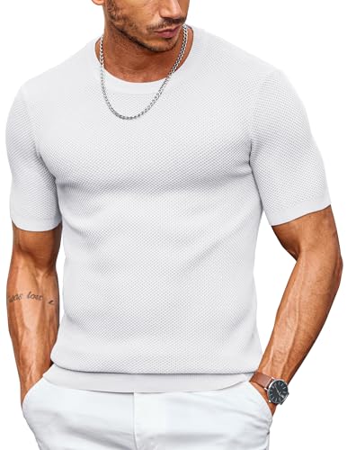 COOFANDY Men's T- Shirts Casual Short Sleeve Crewneck Shirts Solid Textured Knit Pullover Tees