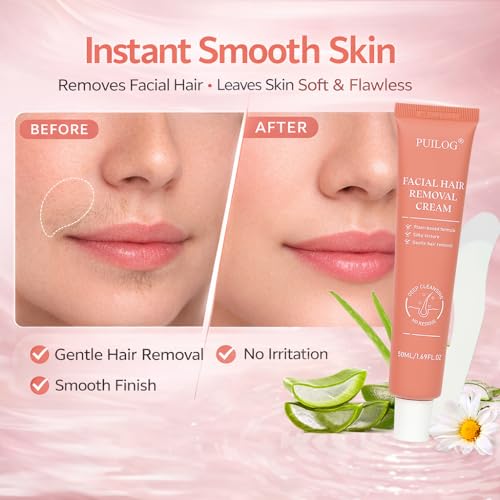 Facial Hair Removal Cream for Women, Painless Depilatory for Upper Lip & Chin, Sensitive Skin Formula with Soothing Care, Fast 5-Min Hair Remover, Smooth Skin Lasting Results - Thumbnail 3