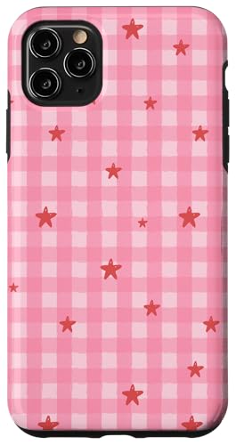 Pink Gingham Pattern with Stars Cute Preppy Design �X�}�z�P�[�X iPhone 11 Pro Max �p