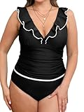 CUPSHE Ensemble tankini deux pièces pour femme avec col en V et bretelles réglables fron...