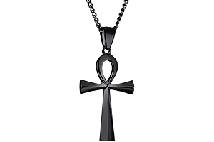 Men's Stainless Steel Coptic Anka Cross Pendant Necklace, 24" Curb Chain
