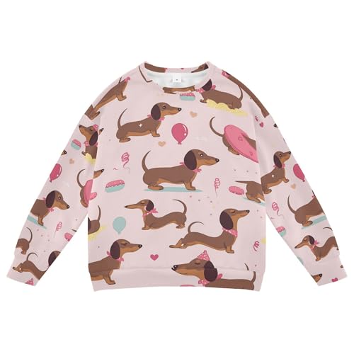 JUNZAN Cute Dachshund Pink Balloon Little Kids Hooded Sweatshirt Fleece Outerwear for Kids Party 4T