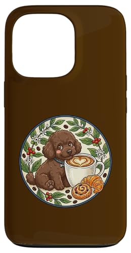 Carcasa para iPhone 13 Pro Dulce caniche marrón Cachorro Perro Taza de café por la mañana