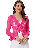 allegra k bolero coprispalle da donna, a maniche lunghe, con motivo floreale, cardigan corto in pizzo, rosa acceso, l