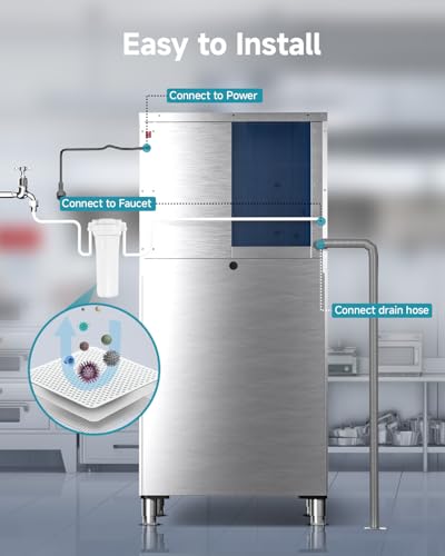 Image of EUHOMY Commercial Ice Maker Machine,800lbs /24H,Industrial Ice Machine with 300lbs Storage Bin,Ice Ready in 10-15 Mins,SECOP Compressor&ETL,Stainless Steel Ice Maker for Bar /Cafe /Restaurant /Business