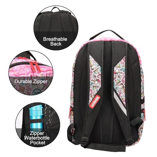 UNIKER Graffiti Backpack,Ice Cream Pattern Schoolbag,Pink School Backpack for Girls,Computer Backpack Fits 15.6 Inch Laptop with USB Port,College Backpack Skull