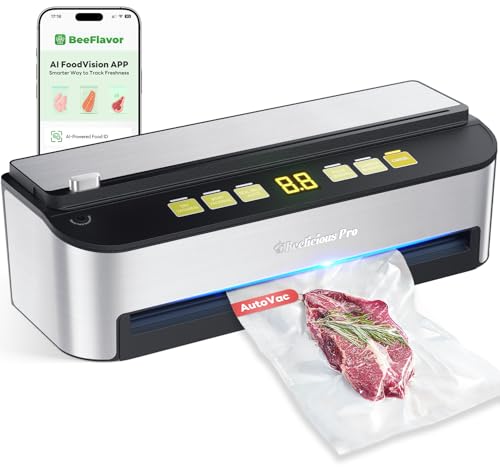 Vacuum Sealer Machine, Beelicious® 85KPA Fully Automatic 8-IN-1 Food Sealer with Bags Storage, Build-in Cutter, Moist Mode and Air Suction Hose | Digital Countdown | Sous Vide