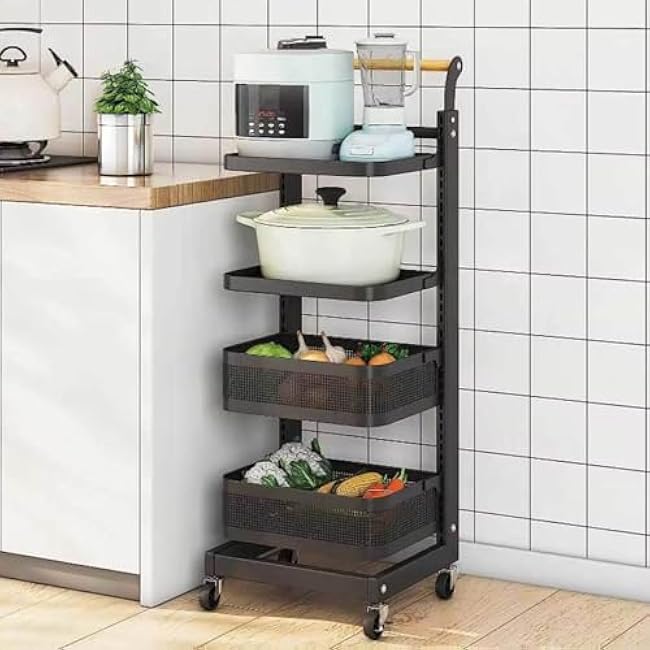 3 Tier Microwave Oven Rack Kitchen Storage Unit with Chopping Board Holder & Pan Racks Space Saving Kitchen Stand for Cupboard nization Black 5 Boards & 1 Basket-33G0YMPW